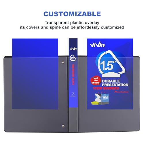 ViVin 3 Ring Binder 1.5 Inch, Slant D Ring Binder, 12 Pack, Black