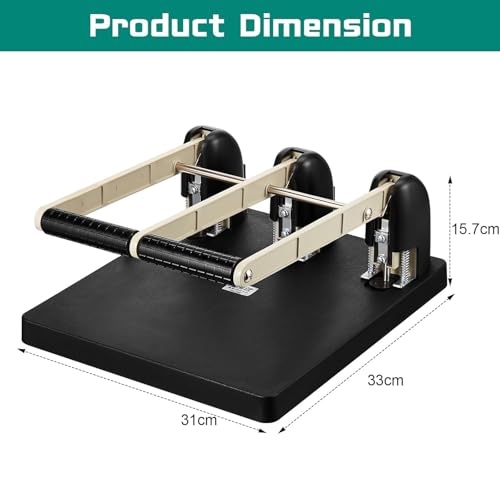 Manual 3-Hole Puncher, 3 Hole Paper Punch with Labor-Saving Handle, 150 Sheet Capacity & Paper Feed Depth 12mm, Long-Lasting Durability, for Offices, Families, Study Rooms, Print Shops