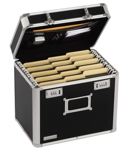 Vaultz Locking File Organizer Box - 13.5 x 13.25 x 10.5 Inch Large, Portable Locking Storage Box for Filing Letters & Documents w/Combination Lock, Black