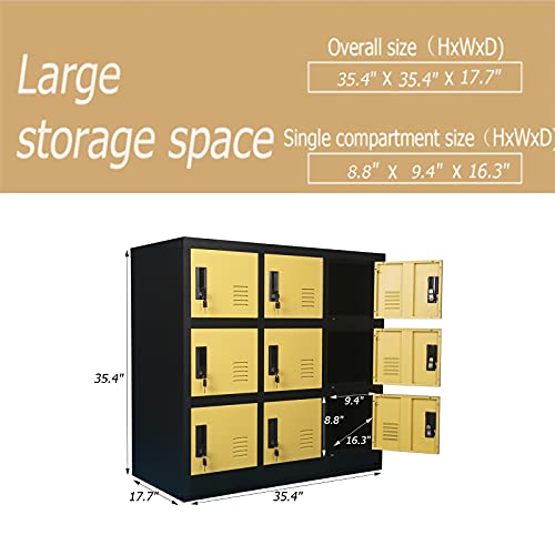 MECOLOR Metal Kids Locker for Girls and Boys Playroom Storage Cabinet for Clothes, Bag Storage Toys and Book Storage Locker (Yellow, 9D)
