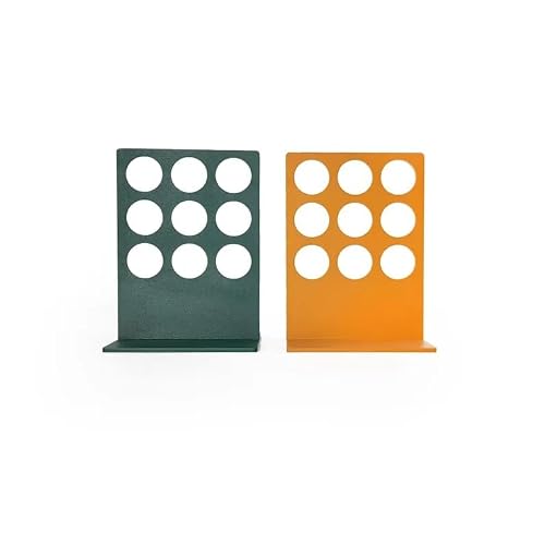 Modern Round Cutout Bookends Set of 2, Non-Skid Metal Book Ends for Shelves, Decorative Book Holders for Home Office Library, Green and Orange