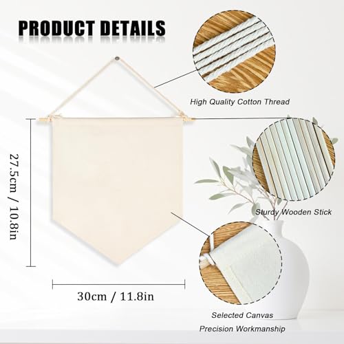 1/3/10Pcs Blank Wall Canvas Banners - Blank Pennant Flag Banner& Wooden Dowel &Unbound String - Decorative DIY Wall Decor,Wedding, Graduation,Space,Corner, Classroom Decor,Meaningful DIY Gift