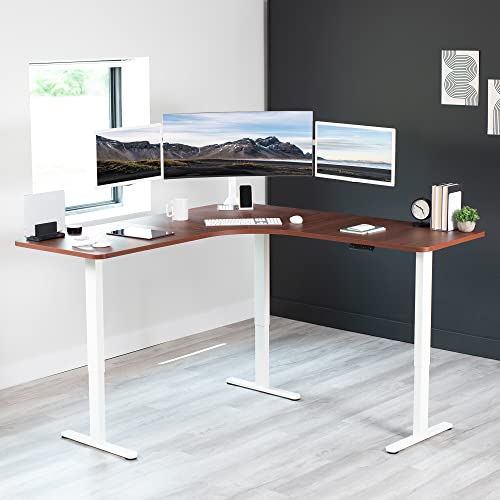 VIVO Dark Walnut 71 x 71 in Corner Standing Desk, DESK-KIT-E3CWD