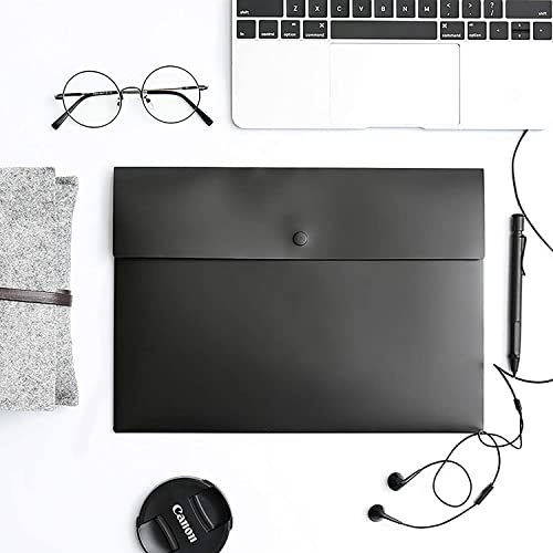 WODHAZNC 5 Pack A4 Letter Size File Folder Pockets Jacket Plastic Envelope Flat Document Organizer with Snap Button Closure(D)