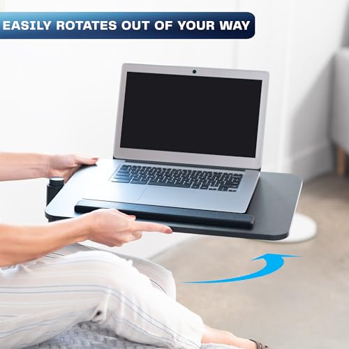 Height Adjustable Under Mattress 20 inch Bedside Desk, Works with Lofts and Beds Without Frames, Tilting Desktop, Fits Laptops, Books, and More, Black
