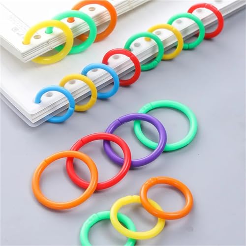 Binder Rings 500pcs Removeable Color Plastic Loose Leaf Binding Ring Clip Coil for DIY Travel Diary(35mm-Red)