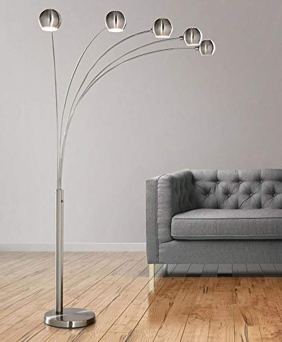 HOMEGLAM Orbs 5 Lights Arc Floor Lamp, Dimmer Switch, Bulbs Included (Brushed Nickel)