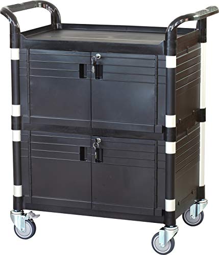 JaboEquip Double Lockable Door Medical Cart [ JaboEquip ] Cabinet Utility Cart with 2 Lockable Doors for Hospitality School Lab cart Service Cart, L34.43xD19.69 inch JABO cart, Black