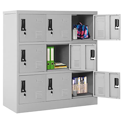 Greenvelly 9 Door Storage Locker for Employee, Metal Locker for Office, Gym, Shool, Lockable Black Steel Locker with Lock and Card Slot for Home,Garage