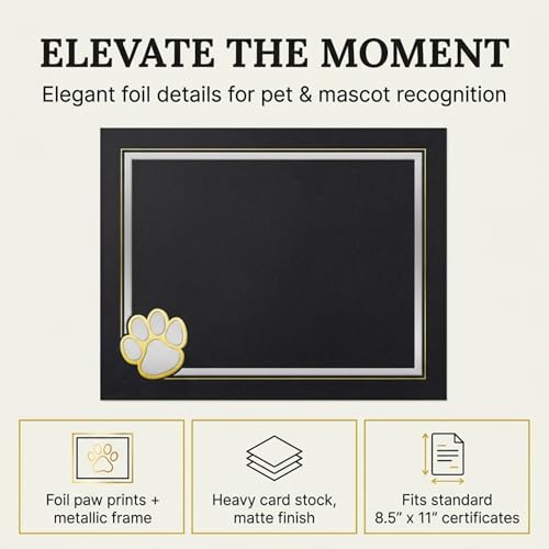 PaperDirect Paw Mascot Emblem Certificate Jackets, 9 Inches x 12 Inches Folded, Black with Gold Foil, Certificate Cover for School, Work, Diplomas, Graduation & Awards, Certificate Holder, 50 Count