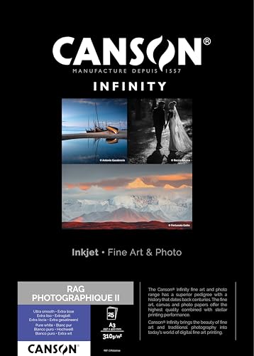 Canson Infinity Rag Photographique, Digital Photo Paper, Ultra Smooth, 310 g, Box, A3-29.7x42 cm, White, 25 Sheets