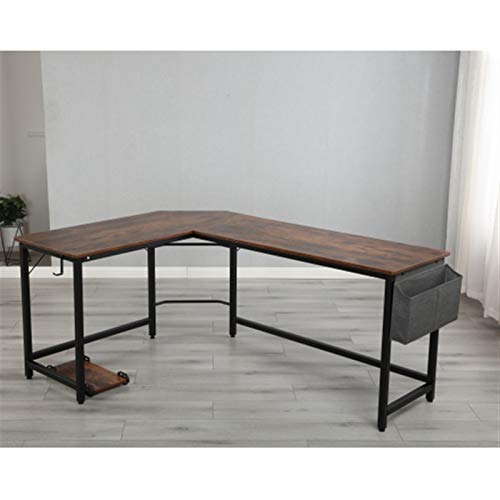 Desk with Shelves Office Desk Study table Writing Desk Modern Design L-Shaped Desk Corner Computer Desk PC laptop Computer Table Study Desk Home Office Wood Metal Deep Rustic Study Desk with Storage