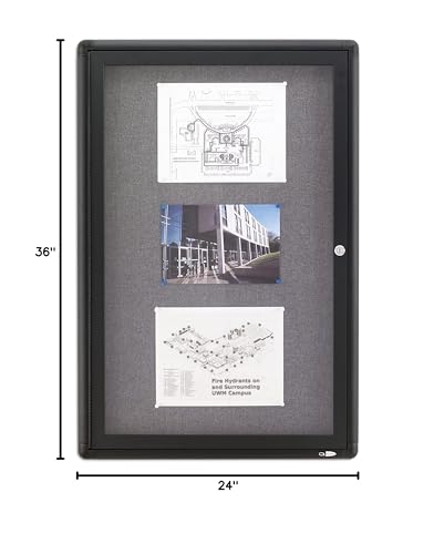 Quartet Bulletin Board 24"W x 36"H Enclosed & Lockable Fabric Notice Board, Graphite/Gray (2363L)