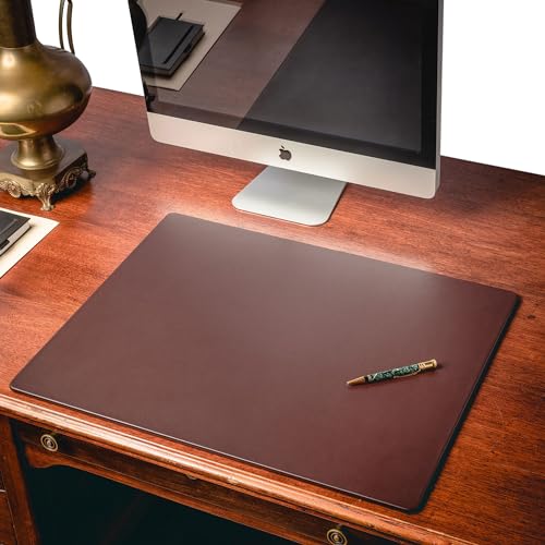 Dacasso 24” x 19” Chocolate Brown Leather Desk Pad w/Out Rails - Executive Desk Surface Protector - Luxury Leather Desk Blotter for Writing