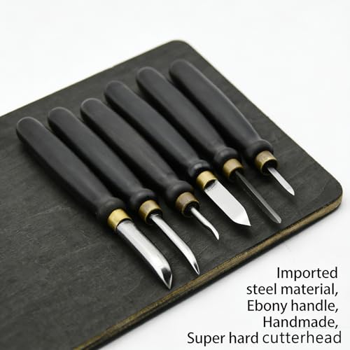 XDTKJDZ 6 Pcs Copperplate Engraving Tools, Professional Woodcut Engraving Tool Set, Blade Head, High-Hardness Steel, for Copperplate Engravers, Art School Teachers, Students, Printmaking Enthusiasts