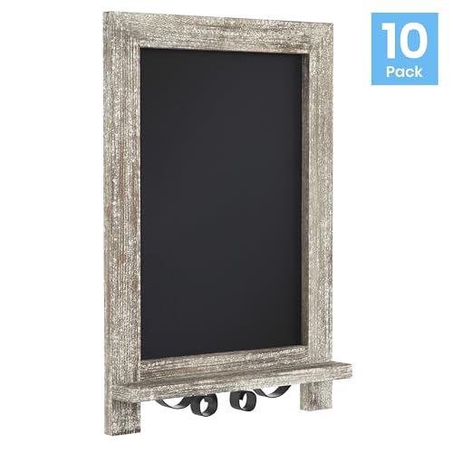 BizChair 10 Pack Tabletop Magnetic Chalkboards - Weathered Finish - 9.5" x 14" - Metal Folding Legs - Hanging Message Board - Counter Memo Board