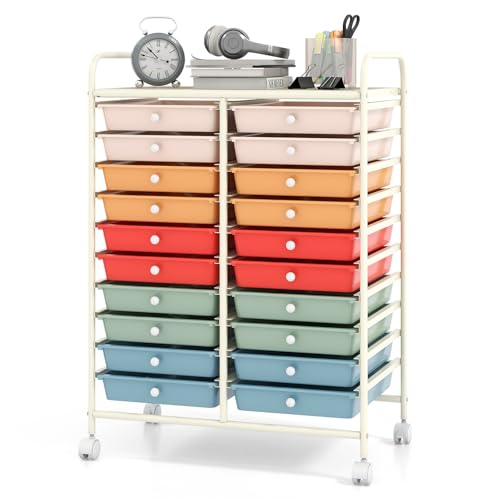 20-Drawer Rolling Cart with Drawers, Storage Cart with Universal Wheel & Metal Frame, Multipurpose Mobile Trolley Utility Cart for Makeup Kitchen Office Play Room