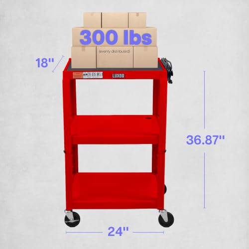LUXOR UCMT1-RD Adjustable-Height Steel Utility Cart - Red