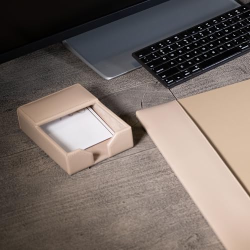 DACASSO Bonded Leather Memo Holder - Luxury Leather Memo Holder - Executive Desk Organization & Desk Decor - (White Latte)