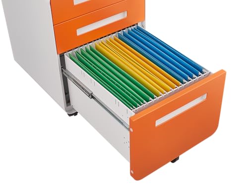 GarveeHome 3 Drawer Mobile File Cabinet with Lock, Under Desk Metal Filing Cabinet for Home Office, Under Desk Storage with 5 Wheels for A4/Letter/Legal Size, Fully Assembled
