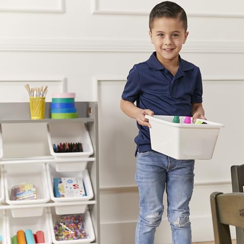ECR4Kids 3-Tier Organizer with Shelf and 9 Removable Plastic Bins, 3x3, Toy Storage, Grey/White
