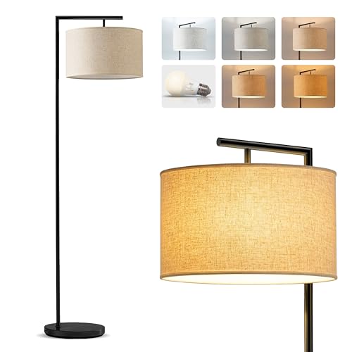 Brightech Montage Modern Floor Lamp - LED Standing Lamp with Tan Shade for Living Rooms & Offices - Bedroom Reading Light - Tall Corner Pole Lamp for Contemporary Home Decor - Black
