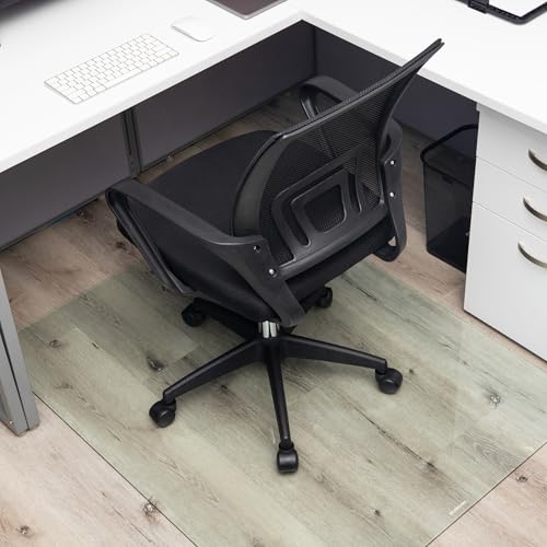 Mind Reader Tempered Glass Chair Mat, Clear Floor Protector for Hard Floors or Low-Pile Carpet Only, Heavy-Duty Glass Mat for Office or Home, 46" x 36", Clear
