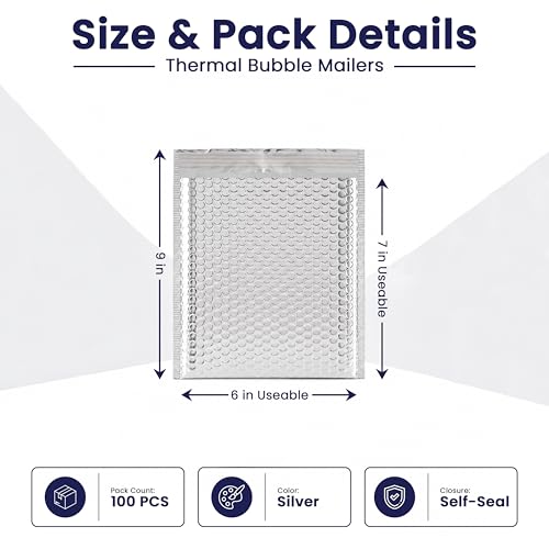 Pacron Waterproof Insulated Foil Thermal Bubble Mailers 6x7, 100-Pack