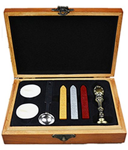 MNYR Bear Bronze Wax Seal Sealing Stamp Wedding Invitations Vintage Metal Peacock Handle Wax Sticks Candles Melting Spoon Gift Wood Box Set