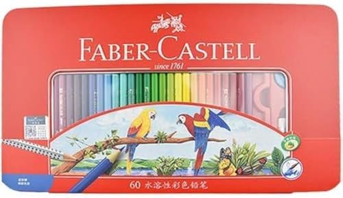 Faber-Castell FC115965ffa Colored Pencils, Watercolor, 60 Colors, Red Can (Pencil, Brush, Eraser, Sharpener)