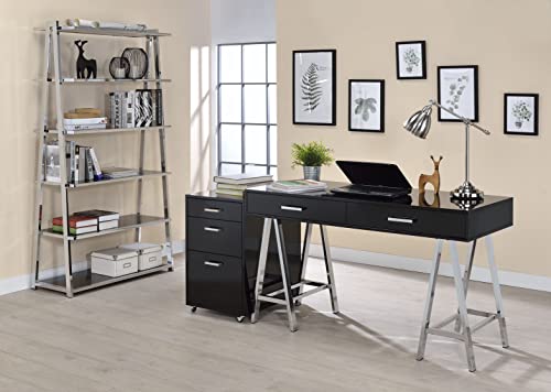 3 Drawer Wood Vertical File Cabinet with 4 Casters for Office Home Wood Vertical File Cabinet Versatile Filing Organization Storage Cabinets for File Folders Full Assambly Black High Gloss & Chrome
