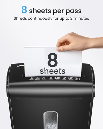 Locksworth 8-Sheet Micro Cut Paper Shredder P-4 High Security for Home Office Use with Handle, Shreds Credit Card/Staple 4 Gallons(Black) Visual Window Wastebasket