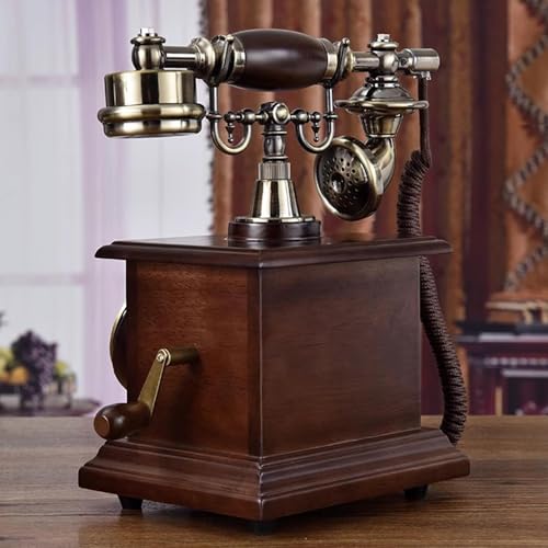 QUANGJN Vintage Table Phone Retro Rotary Dial Phone Landline Telephone Corded Old Fashion Antique Phone Wooden Old School Telephones for Home Office Cafe Bar Star Hotel Decor,Brown