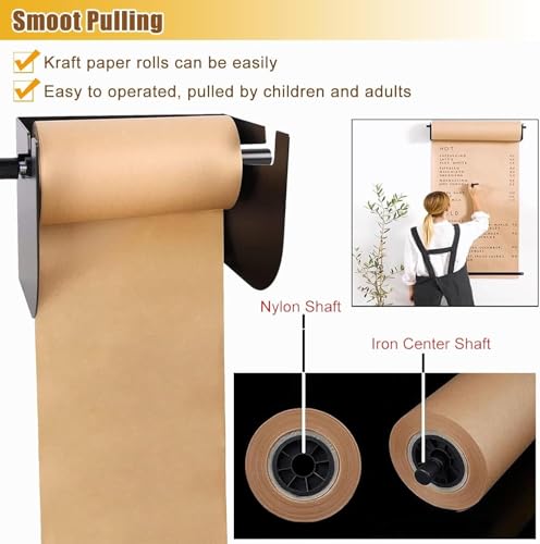 LNNW Kraft Paper Dispenser Wall Mounted Kraft Paper Roll Holder, for Children Drawing, Hanging Notepad Holder with Serrated Cut Bar Decorative Message Boards for Wall