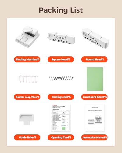 MUNBYN Multi Binding Machine, Mini Book Binding with 2 Detachable Heads(Round & Square), Great for Home, School, Office​- DIY Small Book Binder for Notebooks, Calendars, Albums, Journals, White