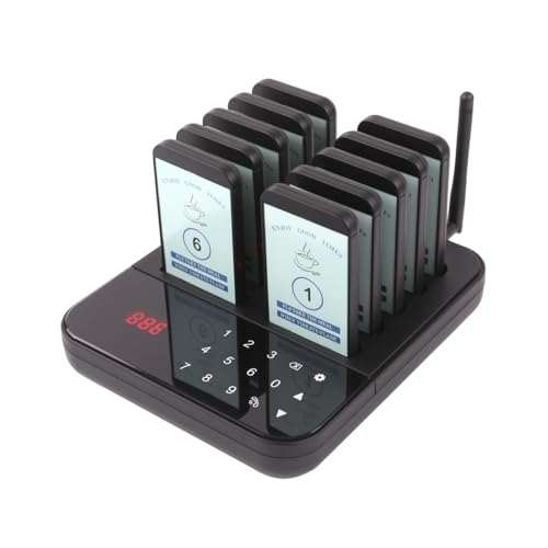 AGJ Restaurant Pager 10 Beepers Wireless Calling System Guest Customer Queue Pagers for Food Court Food Truck Church Nursery Clinic Coffee Shop with Buzzer Vibration Flash