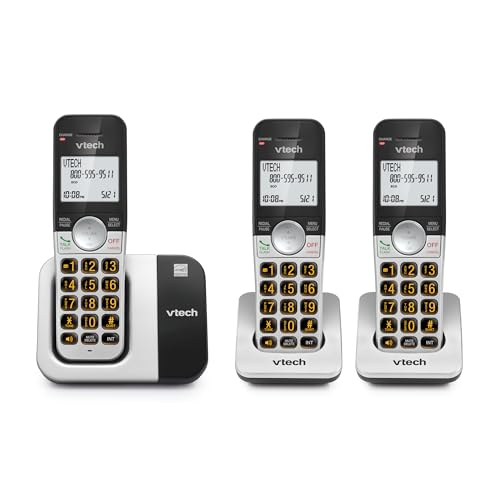 VTech DECT 6.0 Cordless Phone, 3-Handset – Interference-Free Sound, Large Backlit Display, Big Buttons, Caller ID | VG231-3