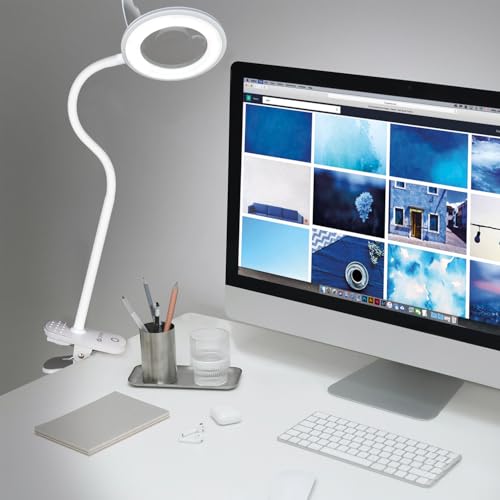 OttLite Lighted ClearSun LED Magnifier Clip Lamp, White