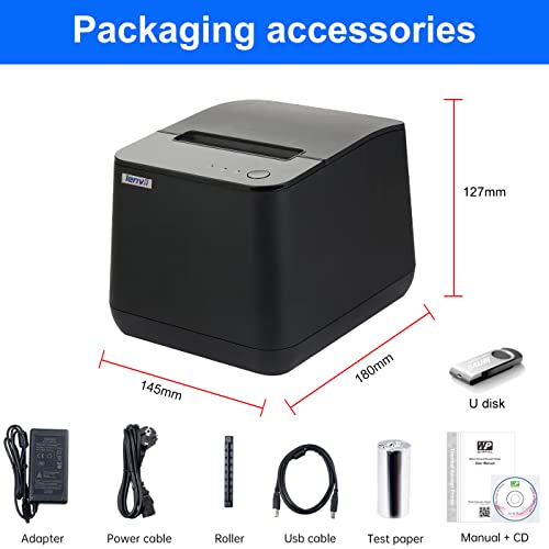 LENVII LV-R380 80MM POS Thermal Printer with Auto Cutter POS Receipt Printer, USB & LAN Port,Compatible Windows & Mac use for Retail Store/Supermarket/Kitchen/Clothing Store