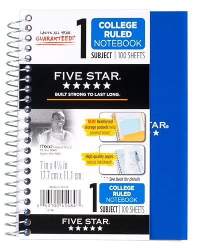 6 Pack Of Mead Five Star Personal Spiral Notebook, 7" x 4 3/8", 100 Sheets, College Rule, Assorted colors (MEA45484)