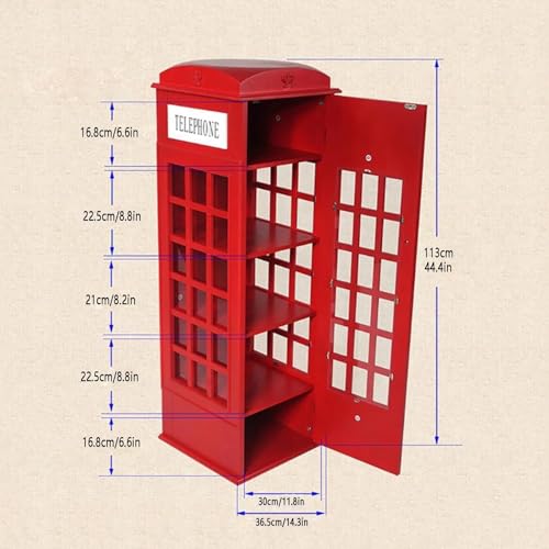 Wooden Telephone Standing Bookshelf Vintage,5-Tier Floor Booth with Acrylic Door,Living Room Storage Display Bookshelf,for bookstores, Living Rooms, and cafes(Off White)