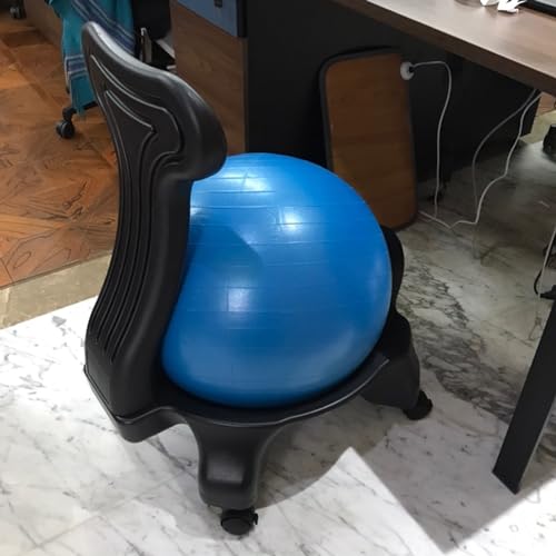 EXCLURA Blue Yoga Ball Chair for Office Desk, Ergonomic Exercise Ball Stool with Base, Stability Ball Chair for Adults/Pregnancy/Heavy People