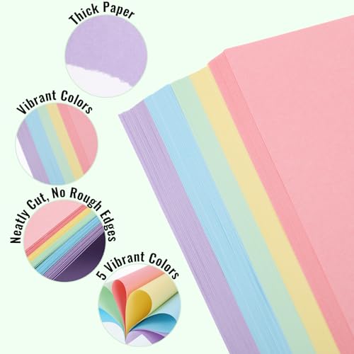 800 Sheets Colored Copy Paper - 8.5 x 11 Inch Assorted Pastel Paper, Multi Color Printer Paper Bulk Set for Home Office School Supplies, Art Crafts, Origami