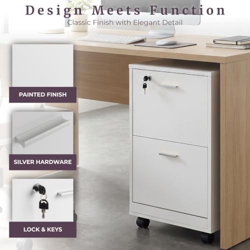 Lavish Home 2-Drawer Wooden File Cabinet with Lock, White, 16” x 27”