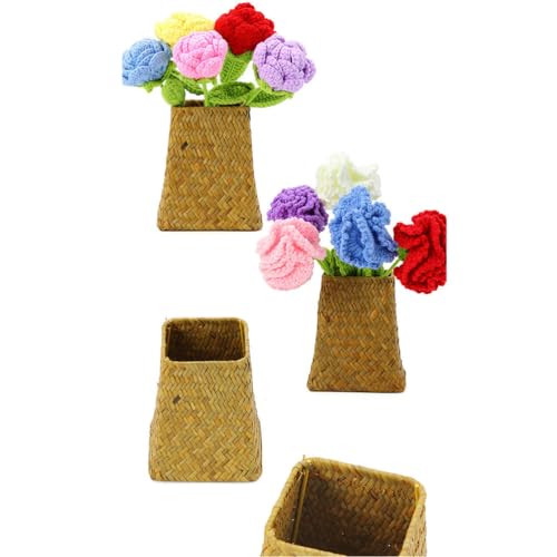 lstyty Montessori Education Crocheted Rose Flowers Carnations Woven Flower Vase and Flower Holder Language Material