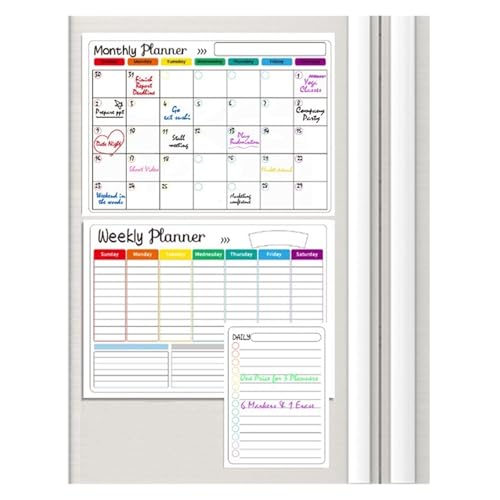 YTZJNZJNSR Magnetic Fridge Sticker Message Board - Monthly & Weekly Planner Calendar with Dry Erase Whiteboard(3pcs)
