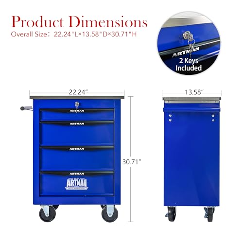 KEIKI 4 Drawers Tool Cart on Wheels,Multifunctional Rolling Tool Chest Tool Storage,Drawers Rolling Tool Trolley Organizer Tool Case for Garage, Warehouse, Workshop, Repair Shop (Blue)