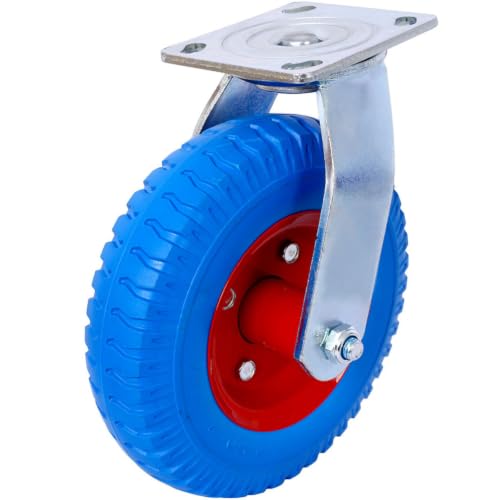 AMZXPLORE 8 Inch Caster Wheels, Heavy Duty Flat Free Rubber Casters Set of 4 with 220 lbs Capacity, 2 Swivel and 2 Fixed Industrial Wheels with Steel Hub for Cart Workbench Trolley Wagon