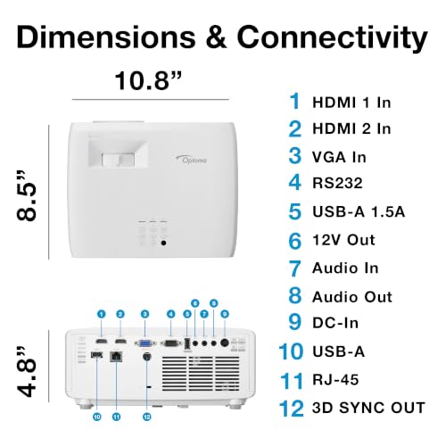 Optoma ZH451ST – Full HD 1080p, 4,200 Lumens, DuraCore 30,000-Hour Laser, Golf Simulator & Business Ready, HDR Compatible, Short Throw Laser Projector