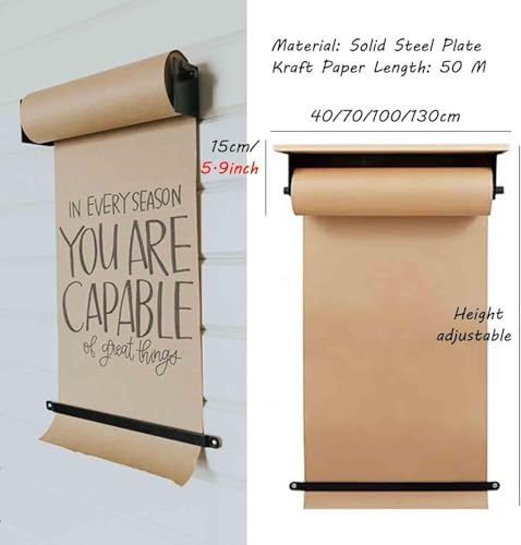 LNNW Kraft Paper Dispenser Paper Roll Dispenser and Cutter, Wall Hung Butcher Paper Dispenser, for Home/Office/Cafe/School Decorative Message Boards for Wall(White Paper,70cm/27.5in Wide)
